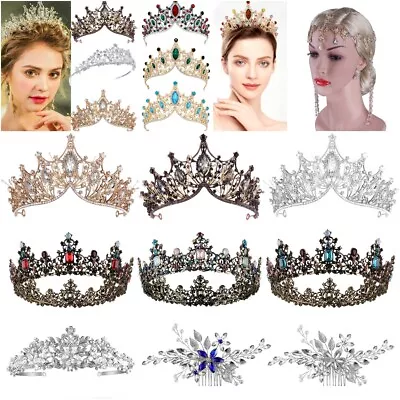 Rhinestone Queen Crowns Tiaras Wedding Pageant Bridal Diamante Jewelry Headpiece • £9.59