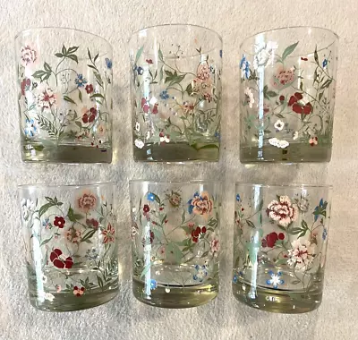 VTG Cera 12oz Wildflower Floral 4  Old Fashioned Rocks Low Ball Tumbler Set Of 6 • $89.98