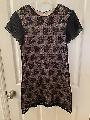 Zara Girls Black Floral Lace Overlay Dress Blush Pink Lined Size 13-14 Years • $19.99