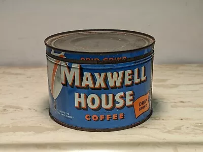 Vintage Maxwell House Coffee Tin 1 Lb Blue 1950's W Lid EUC Drip Grind • $44.99