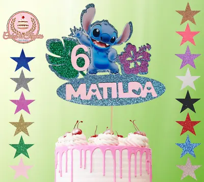 Stitch Cake Topper Glitter / Mirror Card Custom Personalised Any Name Any Age • £5.99