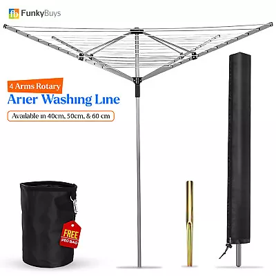 4Arm Rotary Airer Outdoor Washing Line Clothes Dryer Garden Ground Spike & Cover • £39.90