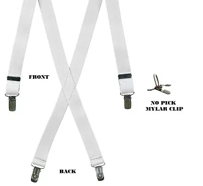 NEW White Clip On Elastic X Back  Suspenders Braces NO PICK Dinner Jacket  • $11.95