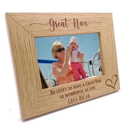 Personalised Great Nan Love Heart Engraved Landscape Photo Frame Gift FW653 • £12.45