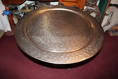 HUGE Arabic Middle Eastern Silver Metal Circular Table Top Wall Decor Engraved  • $219.99