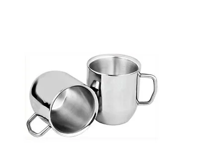 £8.99 • Buy Stainless Steel Insulated Double Walled Mug Coffee Tea Cups Camping Set Of 2