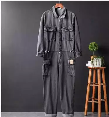 Fashion Mens Biker Jumpsuits One Piece Denim Straight Pants Jeans Overalls Long • $78.99