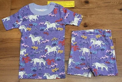 NEW Hanna Andersson UNICORN PAJAMAS Sz 4 100 Girls Organic Purple Short Johns PJ • $25.45