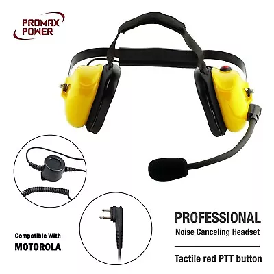 Yellow Heavy Duty Noise Canceling Dual Muff Headset For Motorola Mag BPR40 CP200 • $96