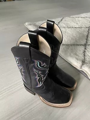 Old West Black Youth Boys Leather Western Multi-Stitch Cowboy Boots • $30