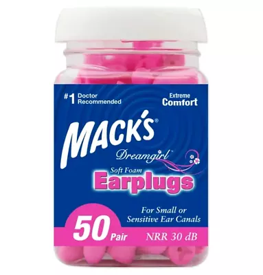 Mack's Dreamgirl Soft Foam Earplugs 50 Pair Pink Color • $9.98