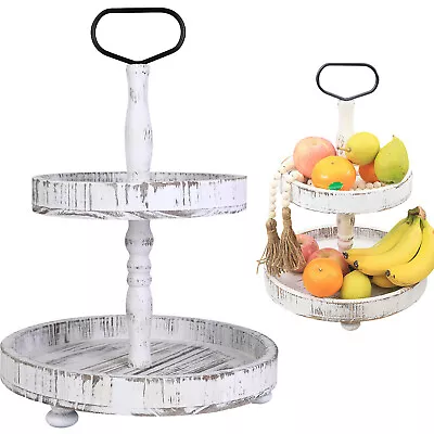 Round Farmhouse Tiered Tray 2-Tier Tray Food Fruits Cupcake Server Display Stand • $29.58