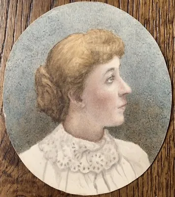 Portrait Minature Edwardian Lady Watercolour Painting  Card Beautiful Detail • £75