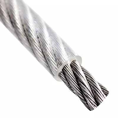 GALVANISED WIRE ROPE CABLE 4mm - 6mm 7x7 CLEAR PVC PLASTIC COATED • £3.49