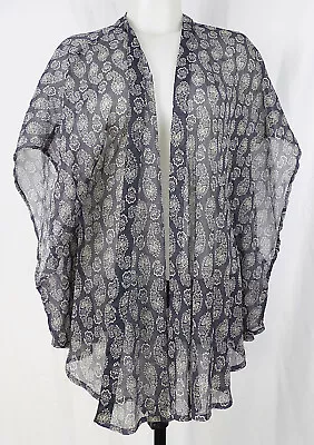 BP Open Front Gray Paisley Sheer Chinkle Chiffon Caftan Top S/M • $22.91