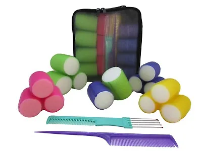 Snooze Foam Filled Sleep Rollers Four Sizes 50 44 40 36mm + 2 Combs & Case • £12.99