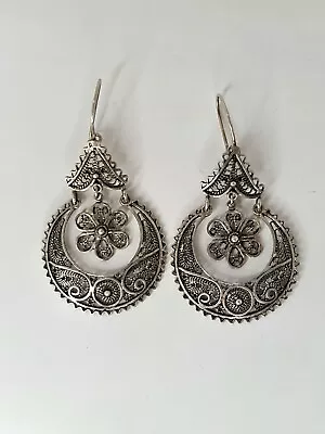 Vintage Turkish Handmade Jewelry 925 Sterling Silver Flower Women Earring • $65