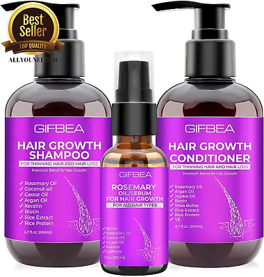 Hair Growth Shampoo Conditioner Set W/Rosemary Biotin Argan Castor Oil Women Men • £23.99
