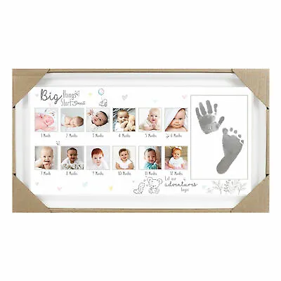 Baby Keepsake Hand & Foot Print White 12 Month Photo Frame With Ink Pad FS599 • £9.96