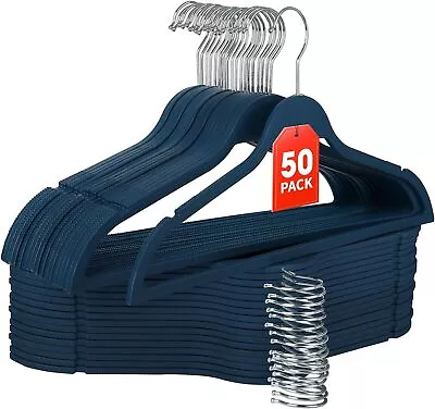 50 Pack Blue Durable Rubber Coating Non Slip Heavy Duty Plastic Clothes Hangers • $36.99