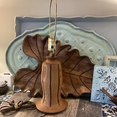 Mid Century Modern Wooden Brown Table Lamp Working Lamp 19” High With Harp • $67.42