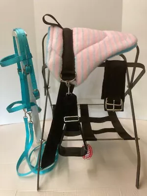 Miniature Horse / Sm Pony Bareback Saddle Pad Set  Turq & Pink Bitless Bridle • $69.74