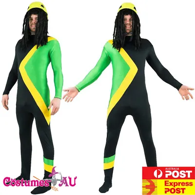 Mens Jamaican Rasta Hero Costume Bobsleigh Bobsled Team Sports Runner Jumpsuit • $39.99