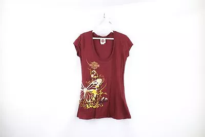 Harley Davidson Womens M Spell Out Butterfly Short Sleeve Scoop Neck T-Shirt • $29.95