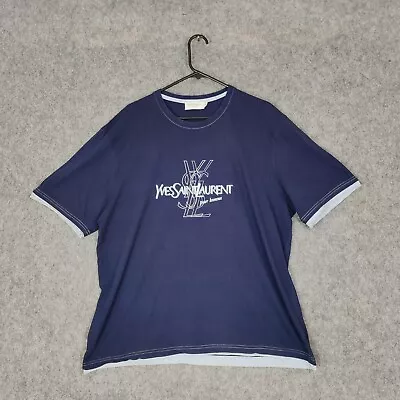 Vintage Yves Saint Laurent T Shirt Mens XXL YSL Monogram Logo Spellout 90s Y2K • £49.99