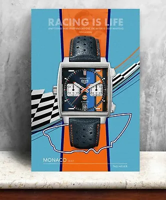 Tag Heuer Monaco / Steve McQueen Watch Print. Bold Graphic Art On Canvas • £40