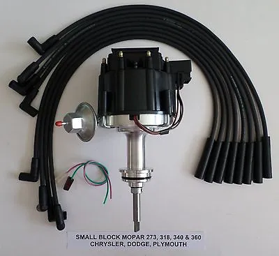 SMALL BLOCK MOPAR 273 318 340 360 BLACK HEI DISTRIBUTOR +  Spark Plug Wires USA • $159.95