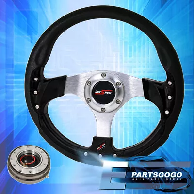 Godsnow 320mm Black Fusion Style Steering Wheel + Gunmetal Slim Quick Release • $45.99