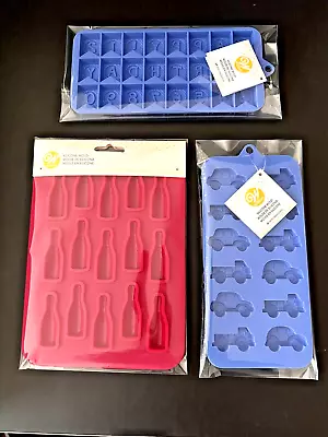 3 Wilton Silicone Candy Molds ~ Cars And Trucks Happy B'day & Champaign Bottles • £26.98