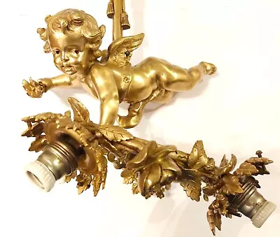 Antique Sublime Best Signed Gilt Bronze French Figural Cherub Angel Chandelier • $2899