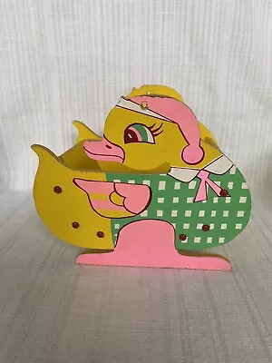 Vintage Wooden Collapsible Easter Basket With Duck - Japan - RARE • $19.95