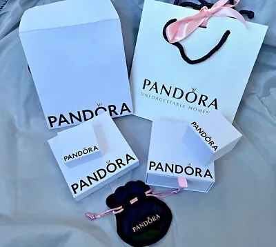 Genuine - New PANDORA Ring / Earring Box Gift Bag & Ribbon Ex PANDORA STOCK • £8.89