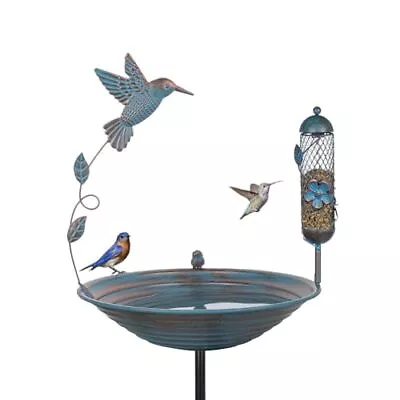 13.1” Bird Bath Metal Bird Baths For Outdoors Garden Decor Vintage Blue • $51.63