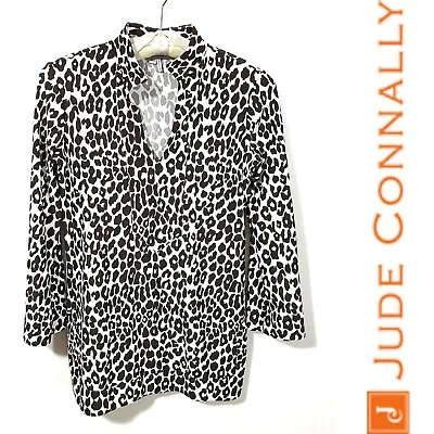 £59.47 • Buy Jude Connally 'Chris' Dark Brown Leopard Print Stretch Jersey Tunic/Top~XS