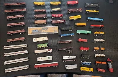 Lot Of 52 - N Scale Coaches Boxcars Tankers Cabooses Engine Etc. NO RESERVE • $92