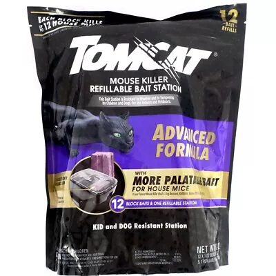 Tomcat Advanced Formula Mouse Killer (1) Bait Station (12) Refills Pet Kid Safe • $17.50