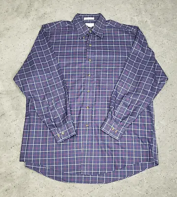 Paul Frederick Dress Shirt Mens L Blue Plaid Long Sleeve Cotton Twill Business • $7.99