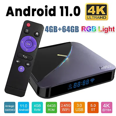 A95X Android 11.0 S905W2 TV Box Quad-Core 4K UHD 4GB/64GB WiFi Media Player V1I1 • $35.49