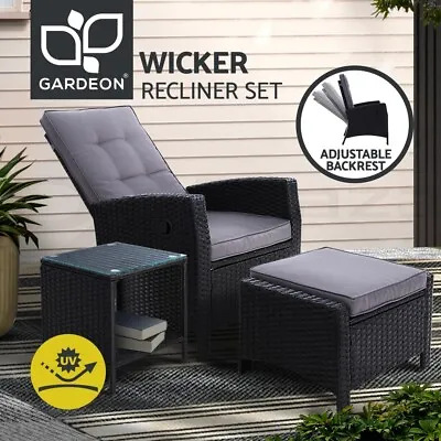 $340.20 • Buy Gardeon Outdoor Setting Recliner Chair Table Set Wicker Lounge Patio Furniture