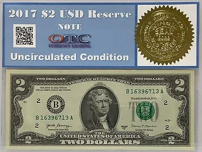 2017 $2 DOLLAR BILL Reserve Note Uncirculated OTC Gold Seal - Great Gifts Money • $14.75