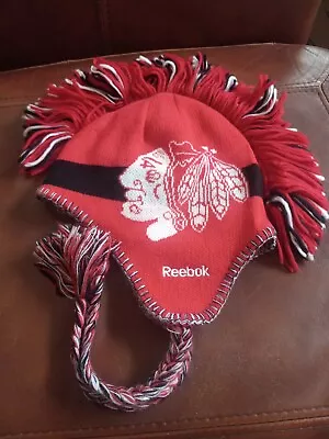 Youth Chicago Blackhawks Winter Knit Hat Mohawk NHL Reebok Face Off Collection • $10
