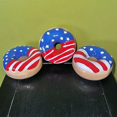 MARTHA STEWART July 4th Patriotic Stars & Stripes Ceramic Doughnuts Donuts NIB • $29.99