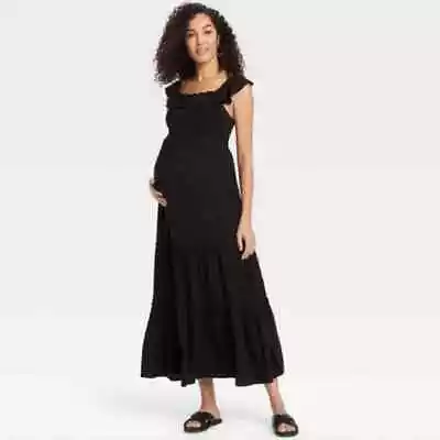 Isabel Maternity By Ingrid & Isabel Sz M Black Smocked Flutter Sleeveless Dress • $19.99