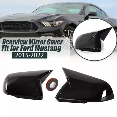 Gloss Black Horn Mirror Cover For 2015-2022 Ford Mustang With LED Turn Signal 2X • $27.99