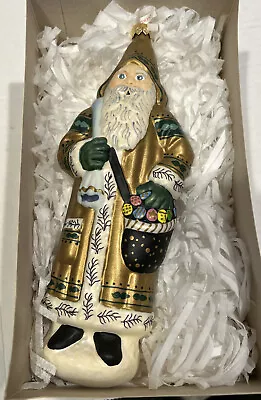 Vaillancourt Folk Art Ornament Gold Father Christmas Mouth Blown Hand Painted • $109.99