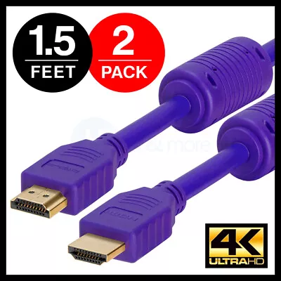 PREMIUM HDMI Cable 1.5 FT Purple BLURAY 3D PS3 XBOX LCD HDTV 1080P - LOT Of 2 • $9.69
